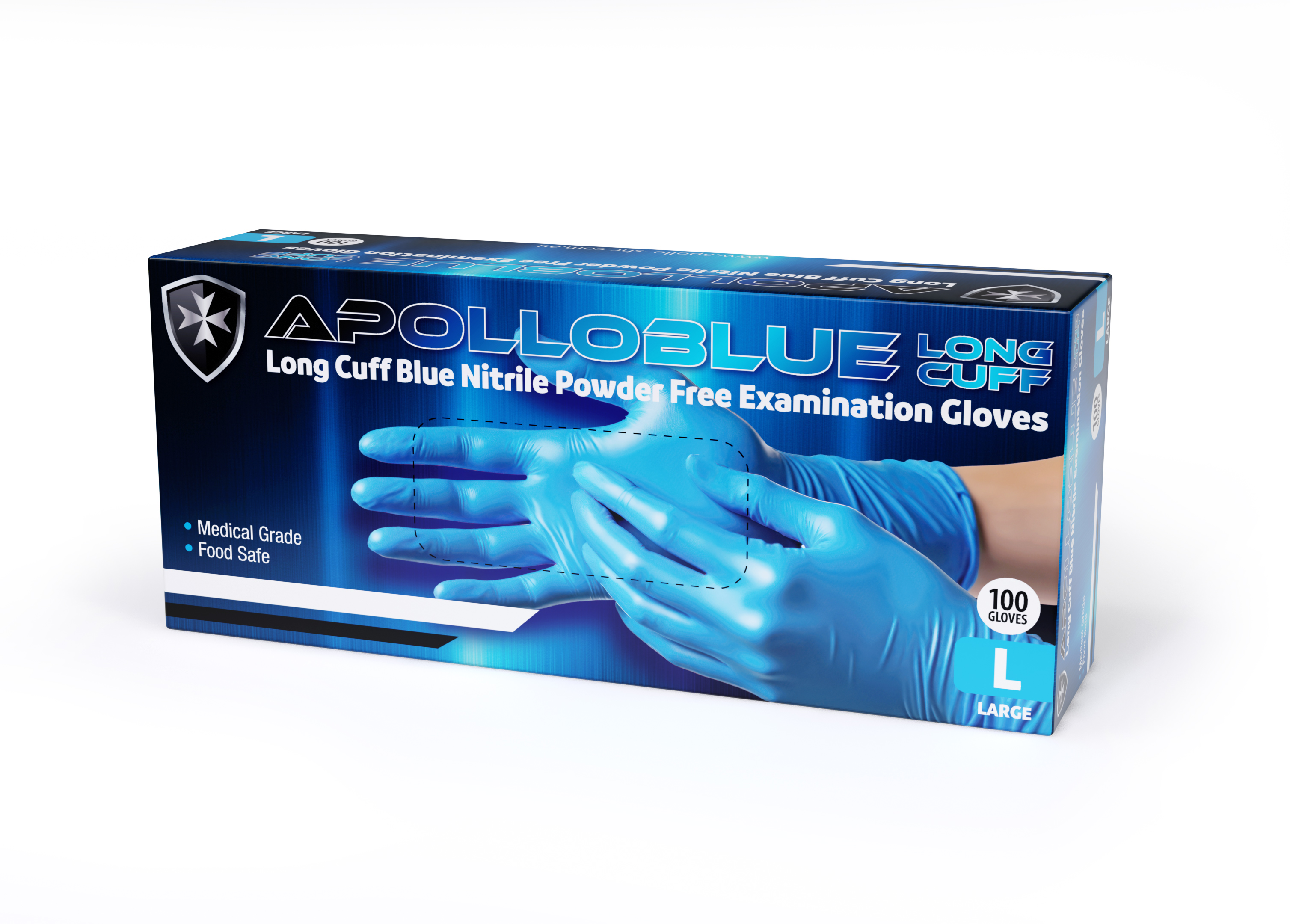 Apollo Blue Long Cuff Nitrile Examination Gloves