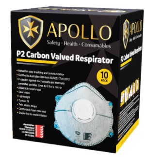 P2V Carbon Disposable dust mask Elastic Strap Valved Box of 10