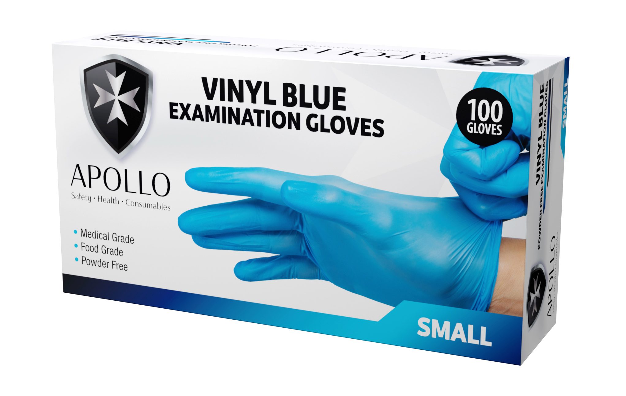 Apollo Vinyl Blue Powder free Examination Gloves TGA Listed Non Sterile