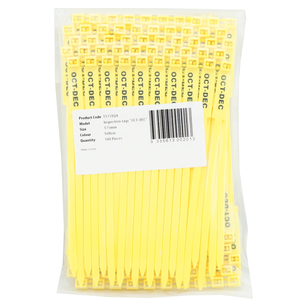Rigging/Inspection Tags, "OCT-DEC" Printed Text, Yellow, 100/bag