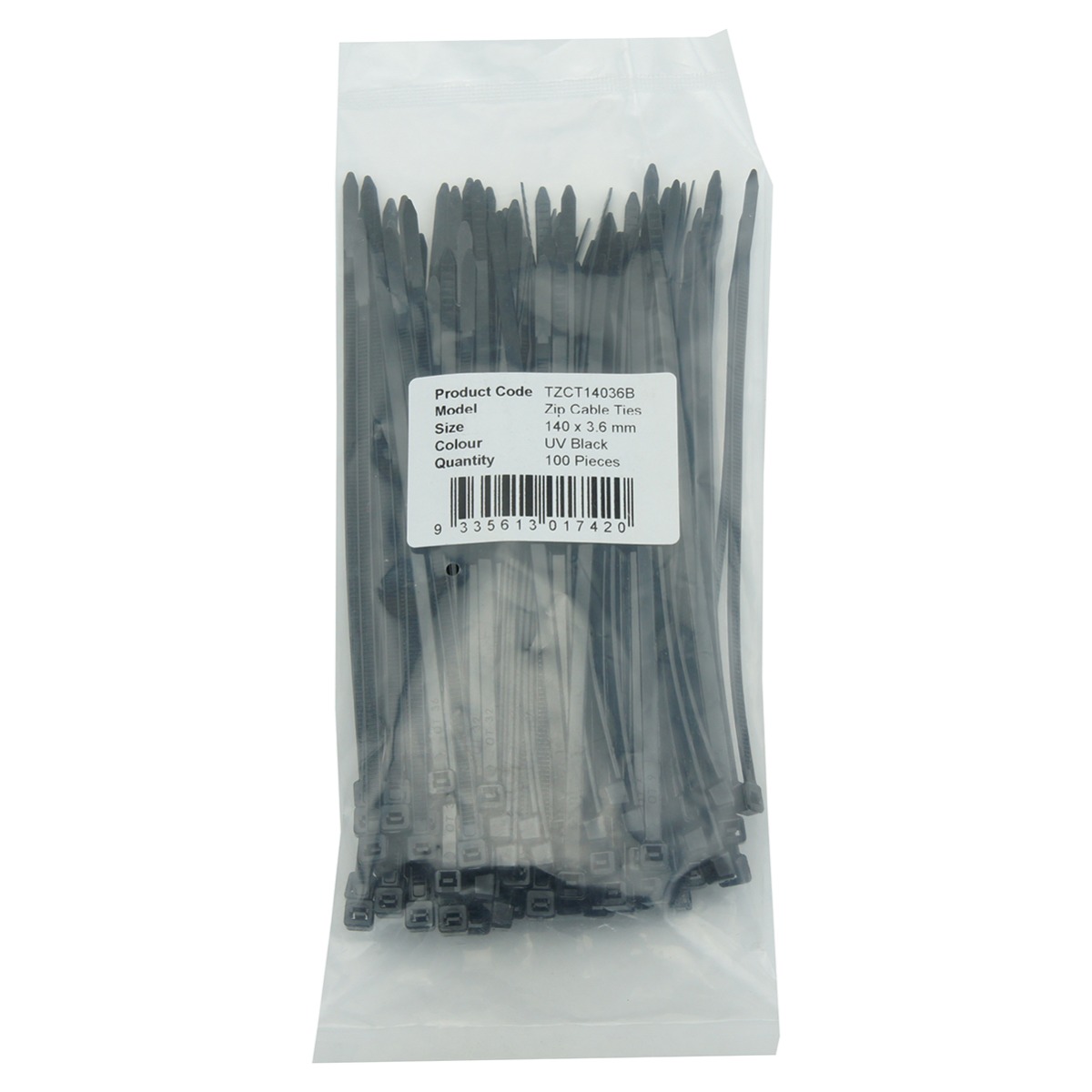 Cable Tie, 140x3.6mm, Black, 100/bag