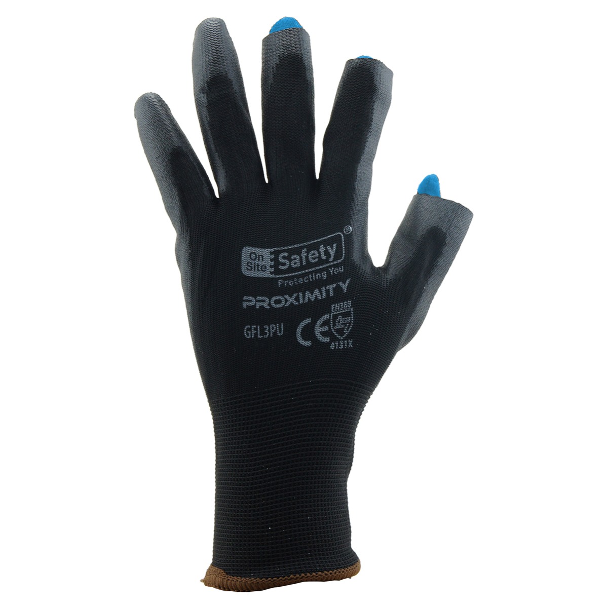 Proximity Semi Fingerless Black Gloves, Black PU Palm, EN388:4131