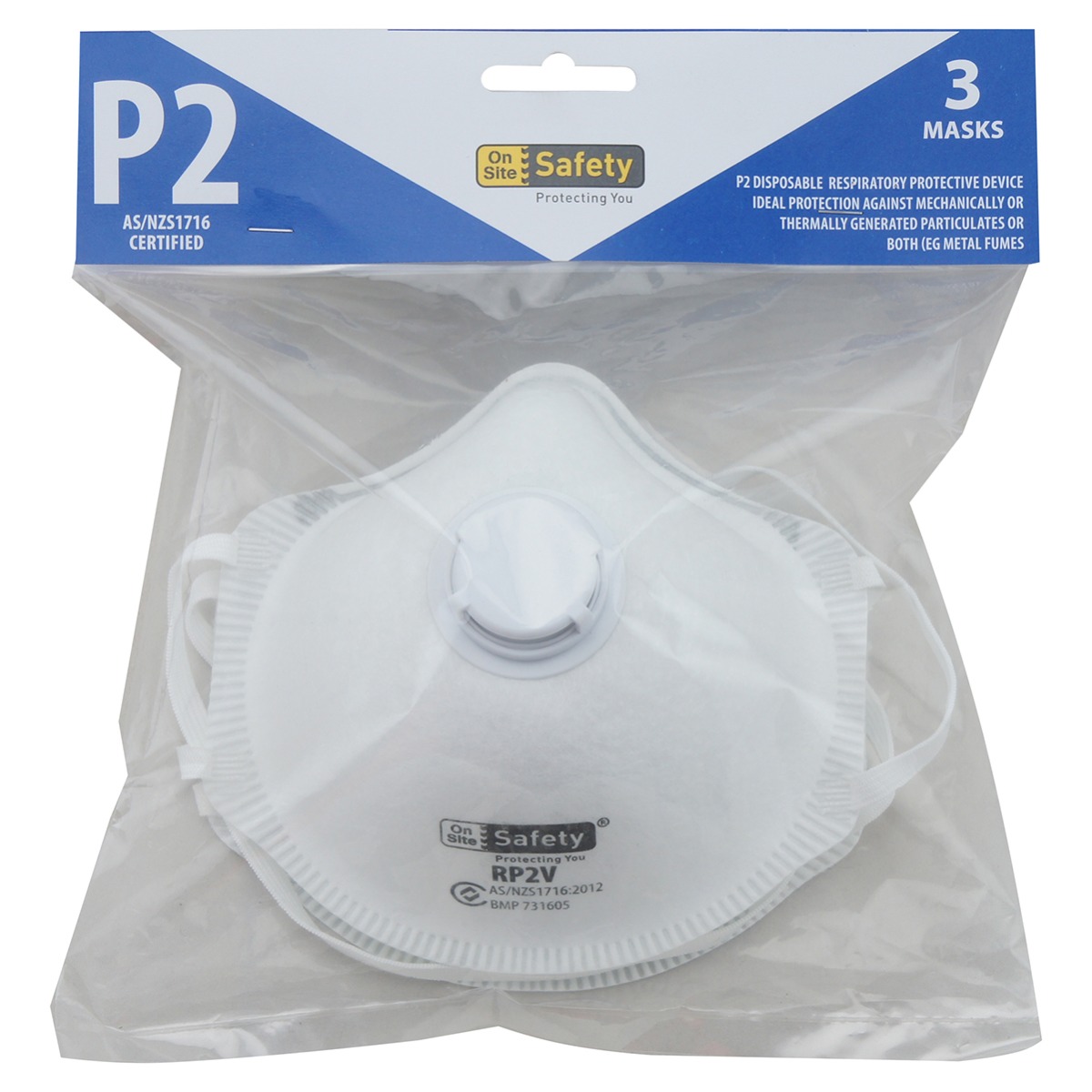 P2 Mask, Exhalation Valve, 3 per pack
