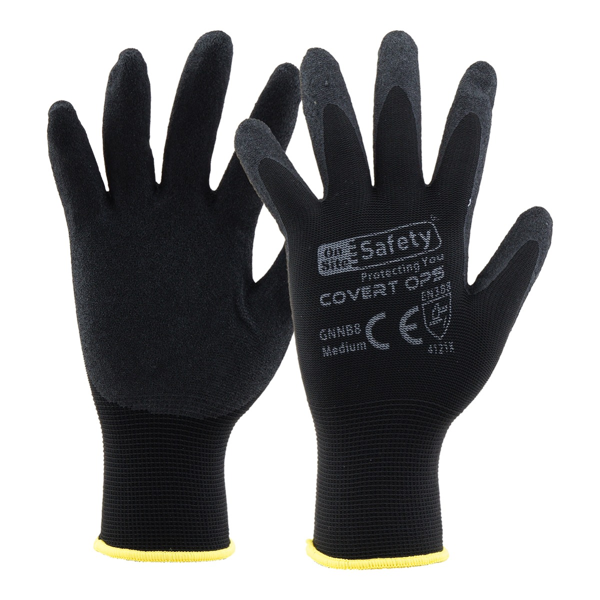 Covert Ops Black Gloves, Black Sandy Nitrile Palm, EN388:4121