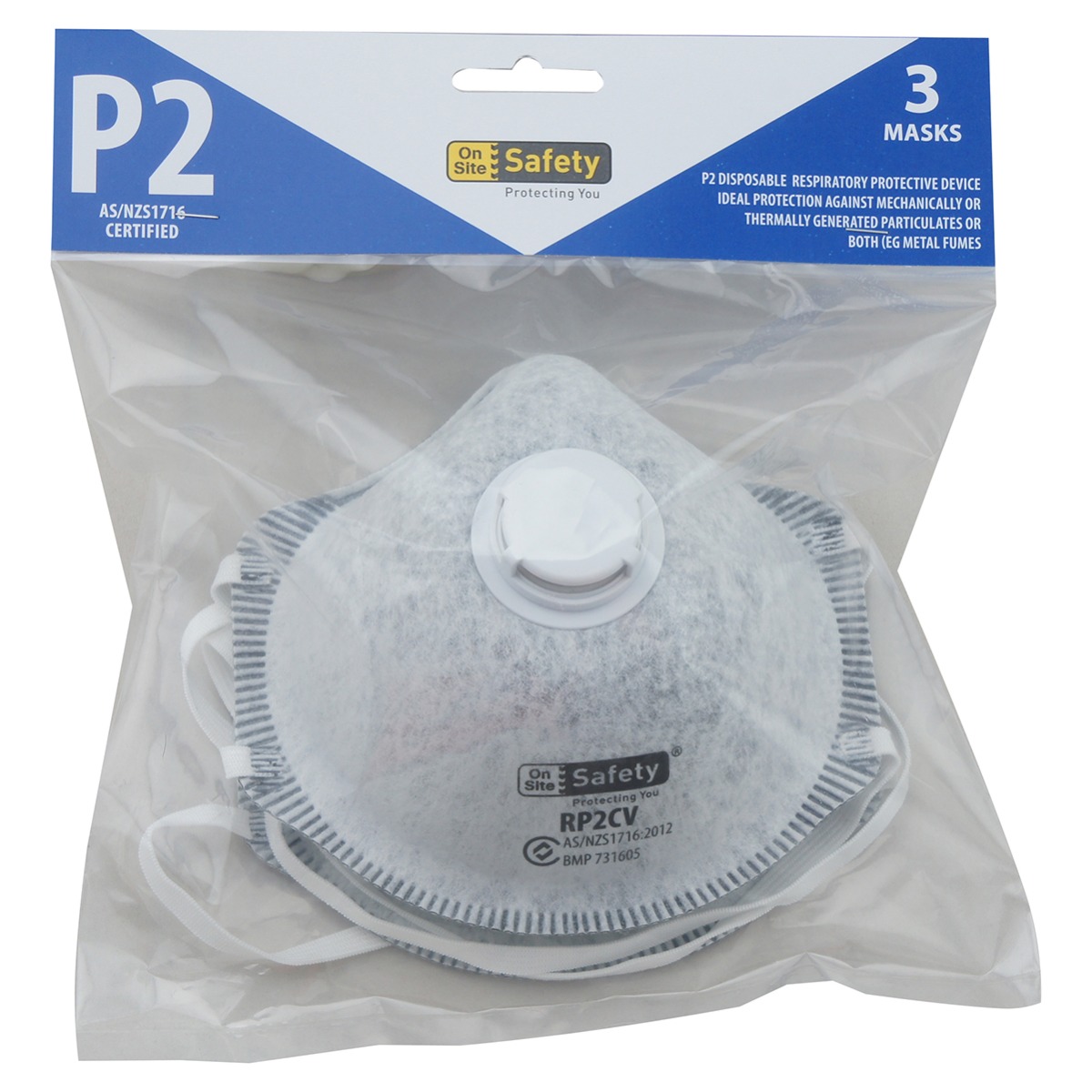 P2 Mask, Carbon Filter, Exhalation Valve, 3 per pack