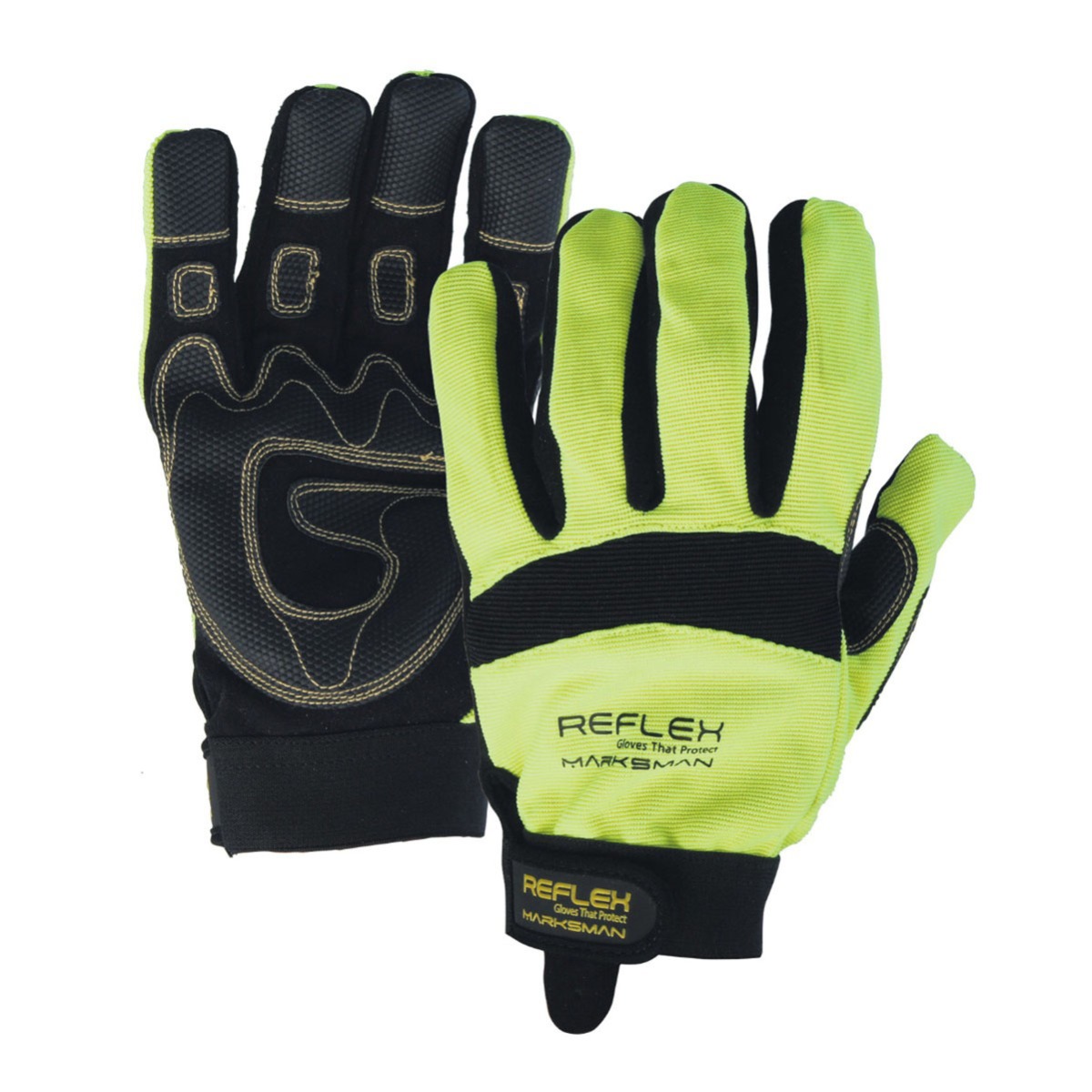 Marksman Lime Green Glove, Black padded palm, Touchscreen, EN388:2121