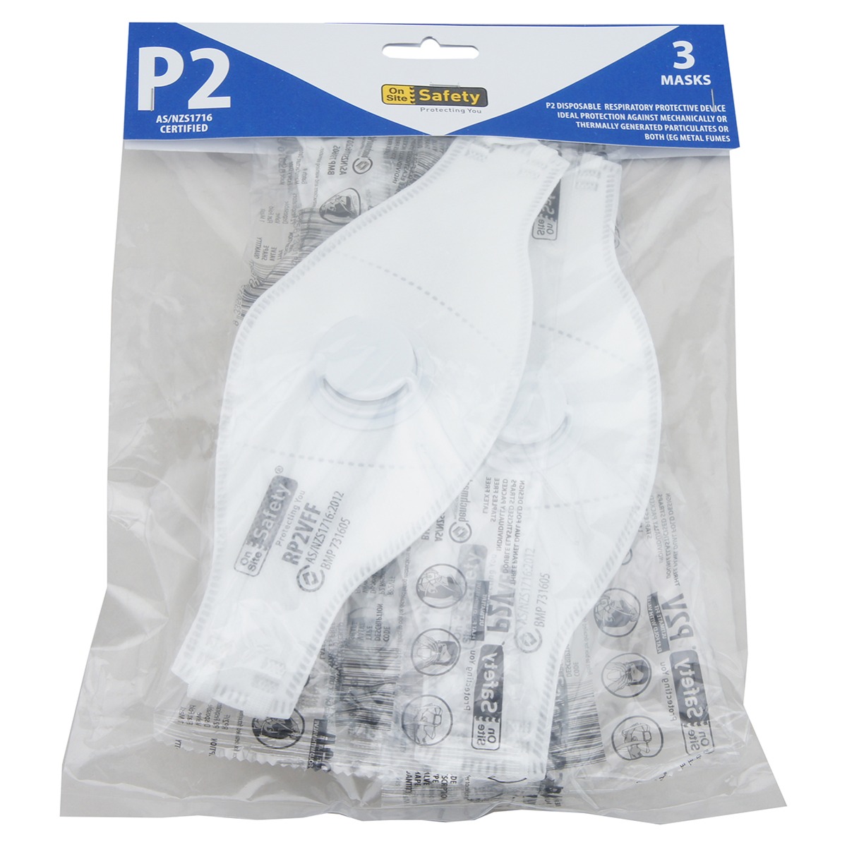P2 Flat Fold Mask, Exhalation Valve, 3 per pack