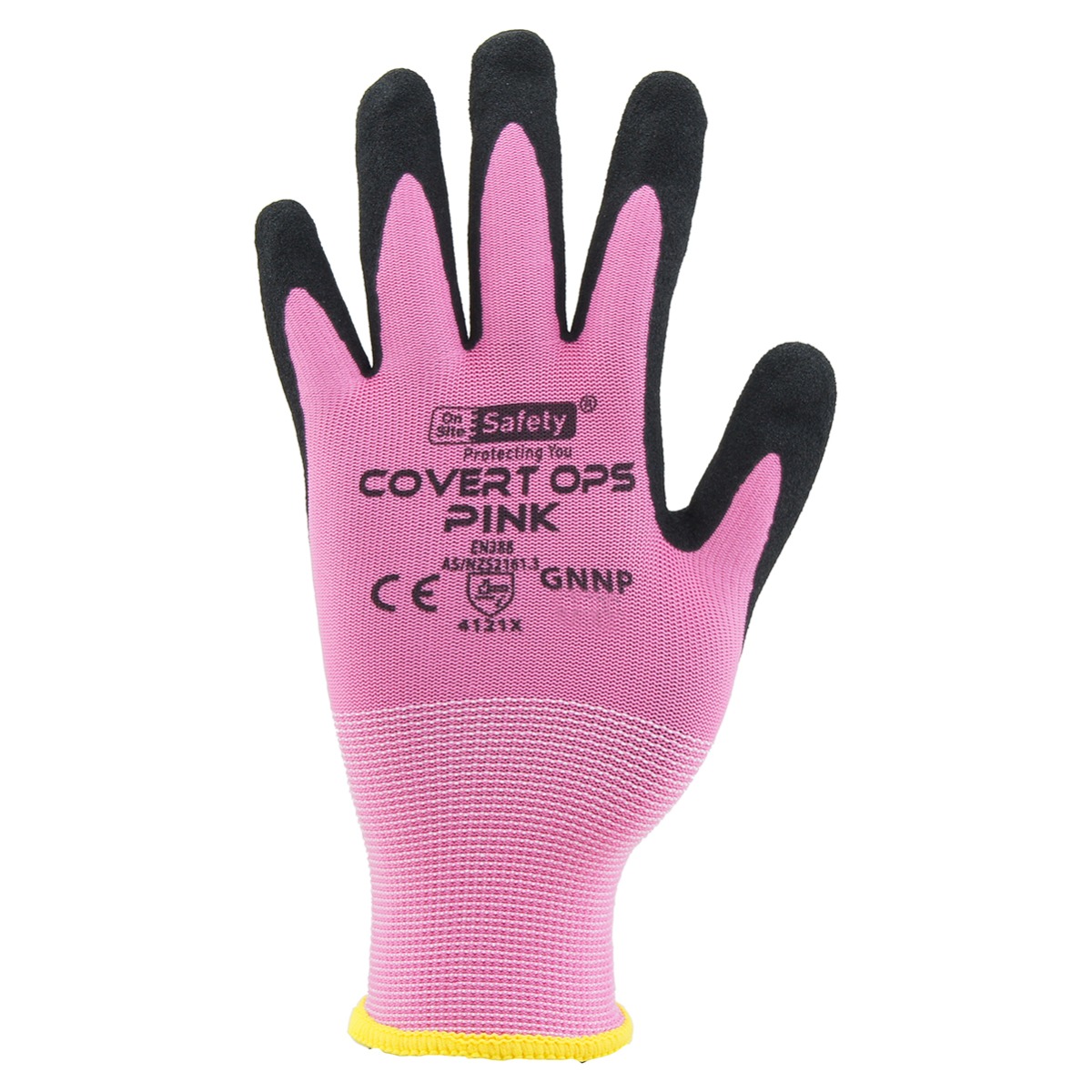 Covert Ops Pink Gloves, Black Sandy Nitrile Palm, EN388:4121