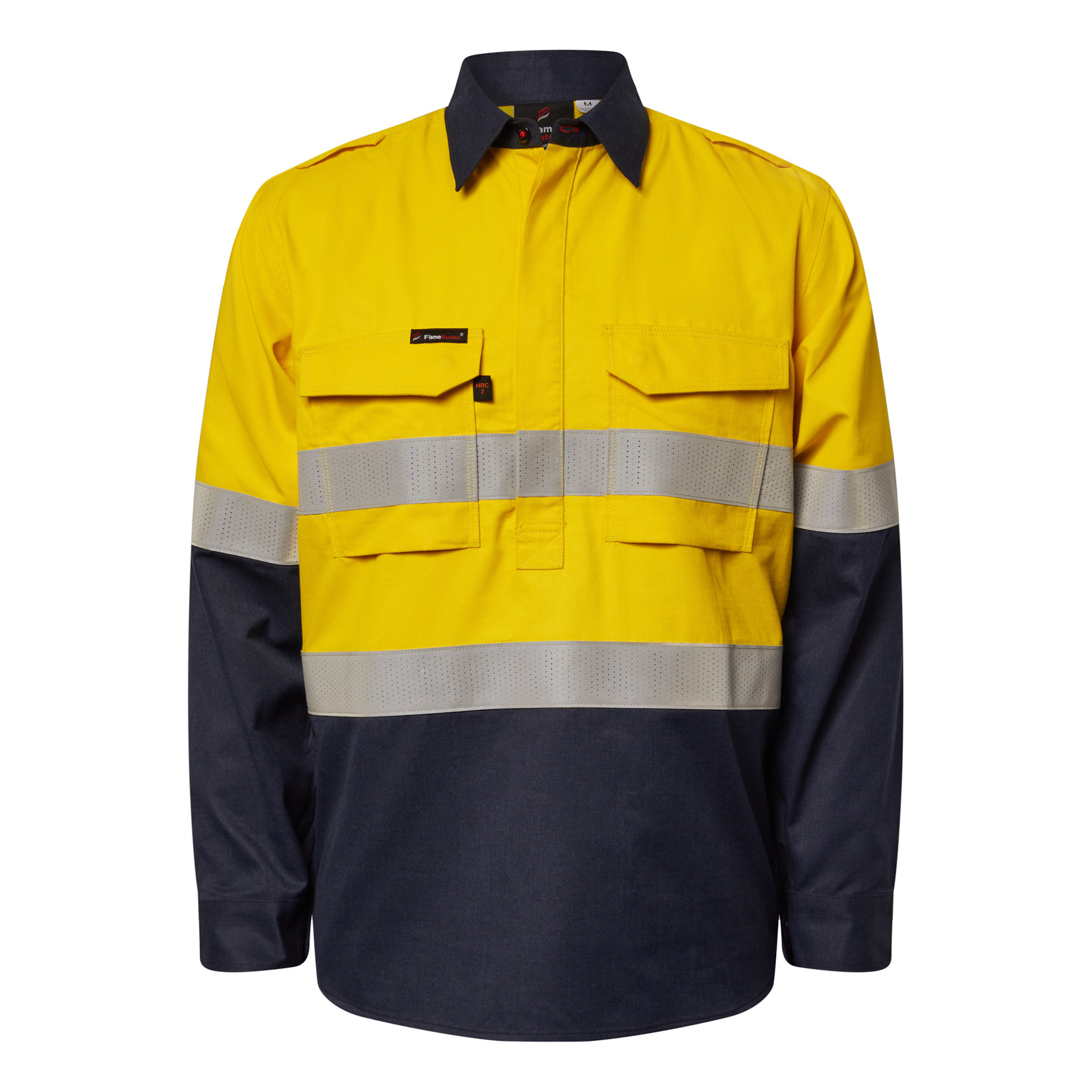 TORRENT HRC2 MEN'S HI VIS TWO TONE CLOSE FRONT SHIRT WITH GUSSET SLEEVES AND FR REFLECTIVE TAPE