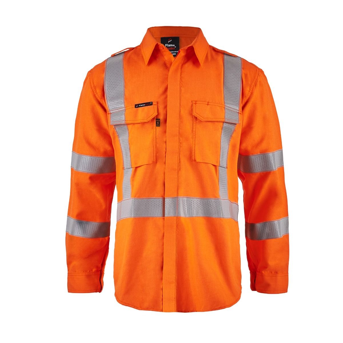 TORRENT HRC2 MEN'S HI VIS NSW RAIL O/FRONT SHIRT WITH XPATTERN FR REFLECTIVE TAPE