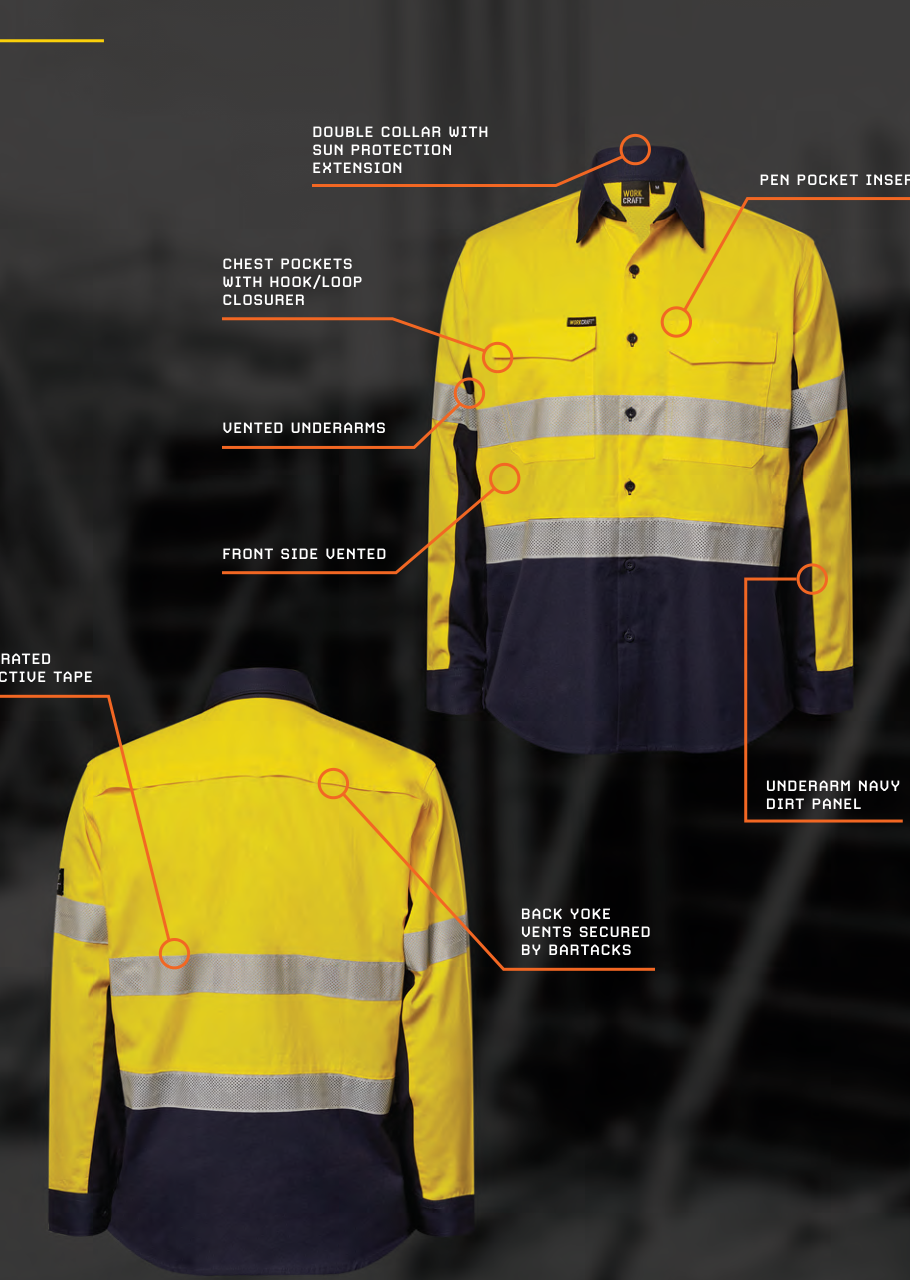 Hi Vis Long Sleeve Vented Reflective Rip Stop Shirt